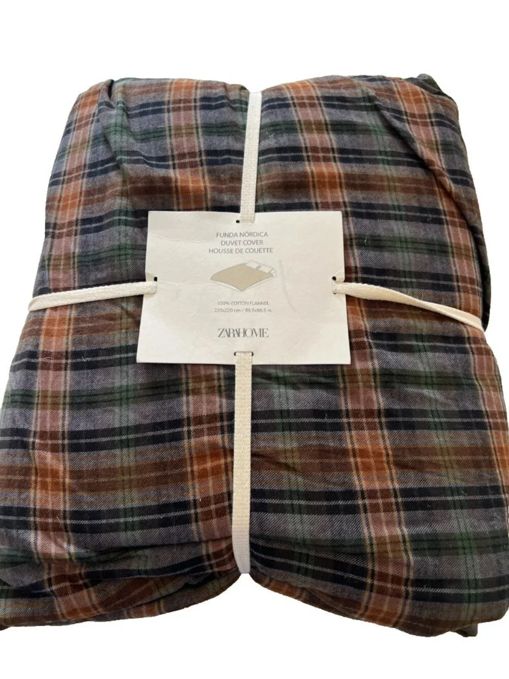 Zara Home Duvet Cover Cotton Flannel Tartan Plaid Autumn 86.5 x8 6.5in FULL NEW